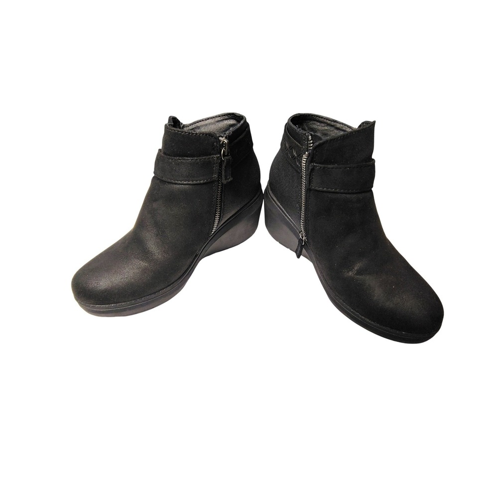 Skechers BOBS Women Black Wedge Ankle Boots Memory Foam Side Zip Buckle 6 114617
